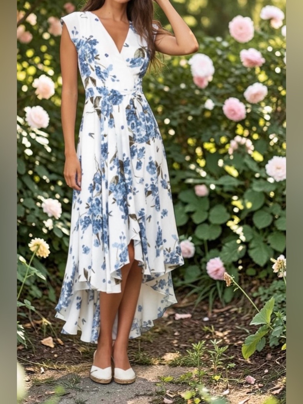 Lulu's Blue Floral High-Low Dress